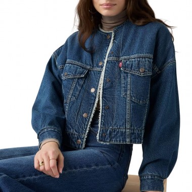 LEVI'S COLLARLESS CROP SHERPA W TRUCKER JACKET ROGUE RUMOR