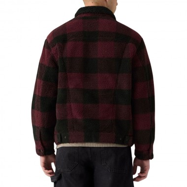 LEVI'S TYPE 3 EXT SHERPA TRUCKER JACKET VINEYARD WINE PLAID