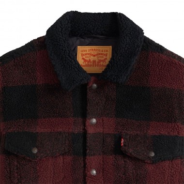LEVI'S TYPE 3 EXT SHERPA TRUCKER JACKET VINEYARD WINE PLAID