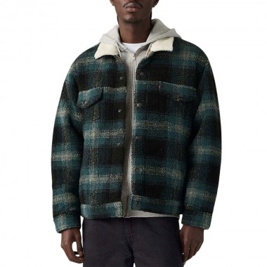 LEVI'S TYPE 3 EXT SHERPA TRUCKER JACKET MERLE-FROST GRAY PLAID