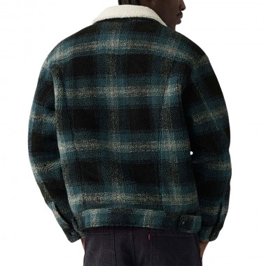 LEVI'S TYPE 3 EXT SHERPA TRUCKER JACKET MERLE-FROST GRAY PLAID