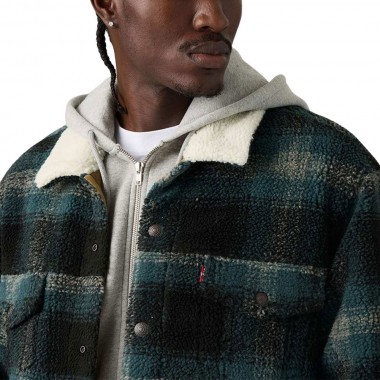 LEVI'S TYPE 3 EXT SHERPA TRUCKER JACKET MERLE-FROST GRAY PLAID