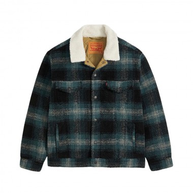 LEVI'S TYPE 3 EXT SHERPA TRUCKER JACKET MERLE-FROST GRAY PLAID