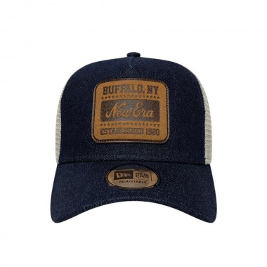 NEW ERA PATCH DENIM 9FORTY ADJ TRUCKER CAP DARK BLUE