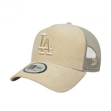NEW ERA MLB LA DODGERS CORD 9FORTY ADJ TRUCKER CAP LIGHT BEIGE