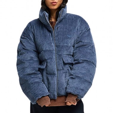 ROXY CRYSTAL FADE W CORDUROY HOODED PUFFER JACKET VNTG INDIGO