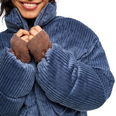 ROXY CRYSTAL FADE W CORDUROY HOODED PUFFER JACKET VNTG INDIGO
