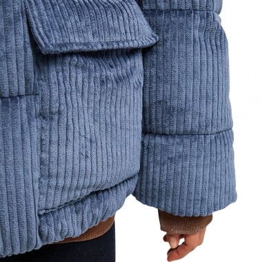 ROXY CRYSTAL FADE W CORDUROY HOODED PUFFER JACKET VNTG INDIGO