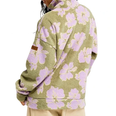 ROXY LIVE OUT LOUD W HALF ZIP REG FLEECE OIL GREEN HIPPY SHAKE