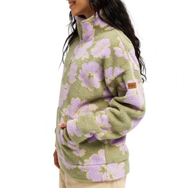 ROXY LIVE OUT LOUD W HALF ZIP REG FLEECE OIL GREEN HIPPY SHAKE