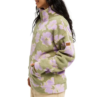 ROXY LIVE OUT LOUD W HALF ZIP REG FLEECE OIL GREEN HIPPY SHAKE