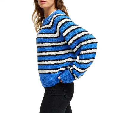 ROXY ONE IN SCHOOL W CREW NECK SWEATER COCONUT MILK REWIND STRIPE