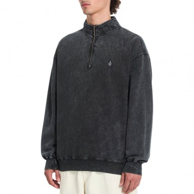 VOLCOM SINGLE STONE QUARTER ZIP SWEATSHIRT LIGHT ACID BLACK