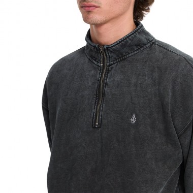 VOLCOM SINGLE STONE QUARTER ZIP SWEATSHIRT LIGHT ACID BLACK