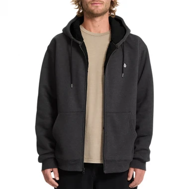 VOLCOM SINGLE STONE LINED ZIP HOODIE HEATHER BLACK