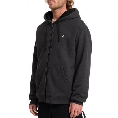 VOLCOM SINGLE STONE LINED ZIP HOODIE HEATHER BLACK