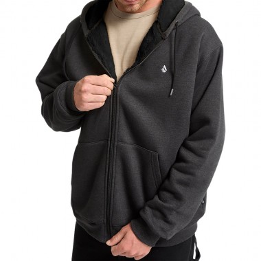 VOLCOM SINGLE STONE LINED ZIP HOODIE HEATHER BLACK