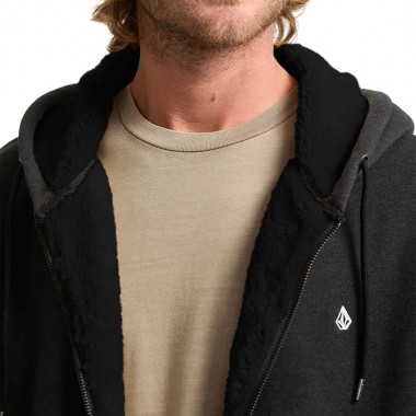 VOLCOM SINGLE STONE LINED ZIP HOODIE HEATHER BLACK