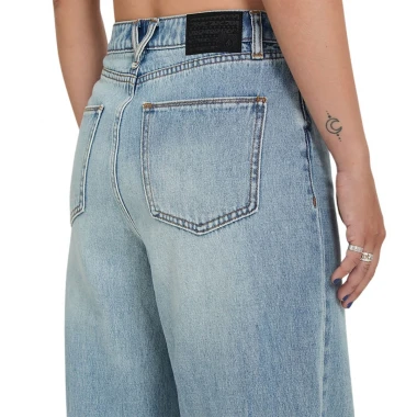 VOLCOM STONED BOYFRIEND HIRISE W DENIM PANTS DUSTY BLUE WASH