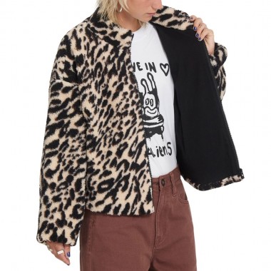 VOLCOM WYLDING OUT W SHERPA ZIP FLEECE ANIMAL PRINT