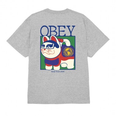 OBEY LUCKY CAT TEE HEATHER GREY