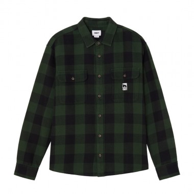 OBEY JONES WOVEN LS SHIRT KOMBU GREEN MULTI