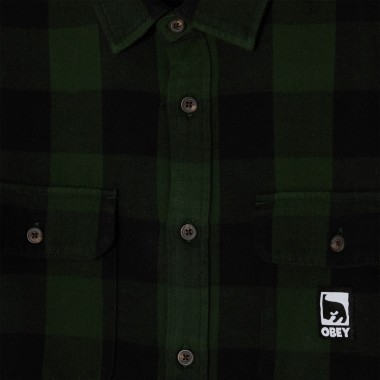 OBEY JONES WOVEN LS SHIRT KOMBU GREEN MULTI