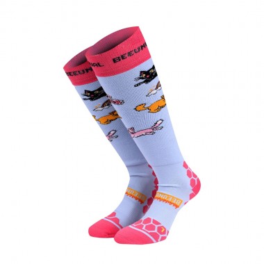 BEE UNUSUAL PERFORMANCE A FLUFFY CAT SKI SOCKS L. BLUE