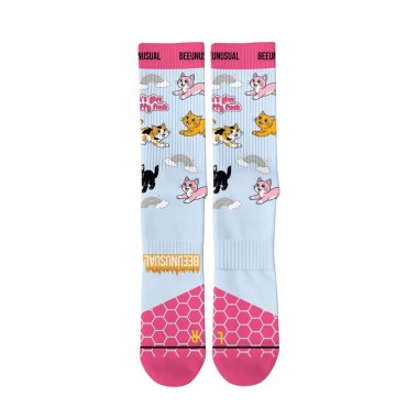 BEE UNUSUAL PERFORMANCE A FLUFFY CAT SKI SOCKS L. BLUE