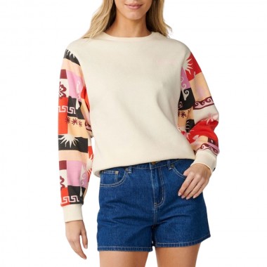 RIP CURL PARTY WAVE SLV PRINTED CREW FLEECE OFF WHITE