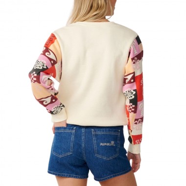 RIP CURL PARTY WAVE SLV PRINTED CREW FLEECE OFF WHITE