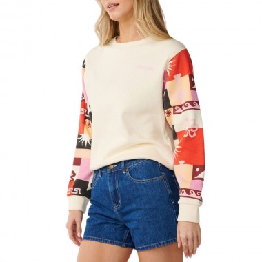 RIP CURL PARTY WAVE SLV PRINTED CREW FLEECE OFF WHITE