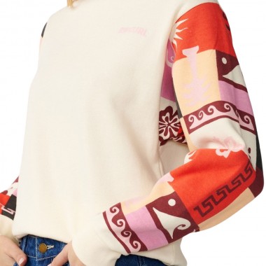 RIP CURL PARTY WAVE SLV PRINTED CREW FLEECE OFF WHITE