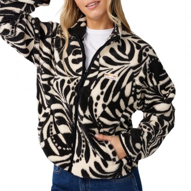 RIP CURL PARTY WAVE ALLOVER ZIP POLAR FLEECE BLACK/WHITE