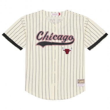 MITCHELL & NESS NBA BULLS RODMAN MESH BUTTON FRONT TEE CREAM