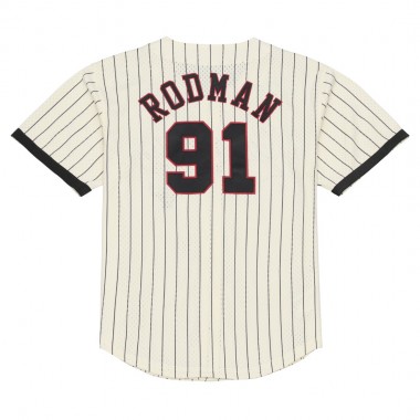MITCHELL & NESS NBA BULLS RODMAN MESH BUTTON FRONT TEE CREAM