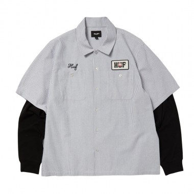 HUF X SPITFIRE UNION LS WORK SHIRT BLACK/WHITE