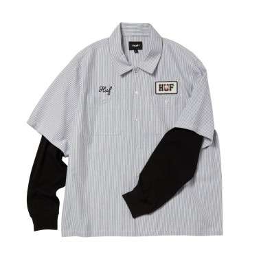 HUF X SPITFIRE UNION LS WORK SHIRT BLACK/WHITE