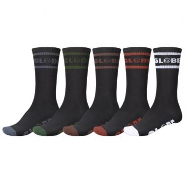GLOBE TILT HI CREW SOCKS 5 PACK BLACK/ASSORTED