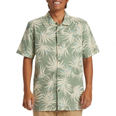 QUIKSILVER BEACH CLUB CASUAL SS SHIRT WOODLAND ABSTR SEA SPR