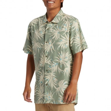 QUIKSILVER BEACH CLUB CASUAL SS SHIRT WOODLAND ABSTR SEA SPR