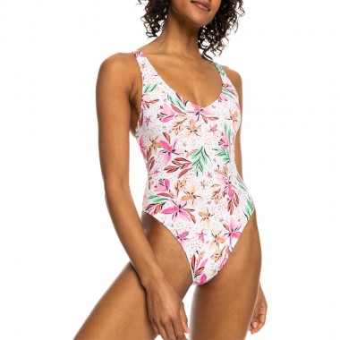 ROXY PRINTED BEACH CLASSICS SWIMSUIT WHT HAPPY TROPICAL SWIM