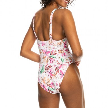 ROXY PRINTED BEACH CLASSICS SWIMSUIT WHT HAPPY TROPICAL SWIM