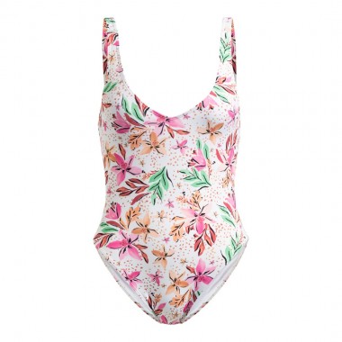 ROXY PRINTED BEACH CLASSICS SWIMSUIT WHT HAPPY TROPICAL SWIM
