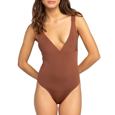 ROXY WAVY STRIPE ONE PIECE SWIMSUIT ROOT BEER