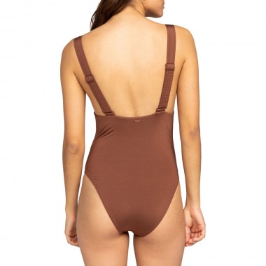 ROXY WAVY STRIPE ONE PIECE SWIMSUIT ROOT BEER