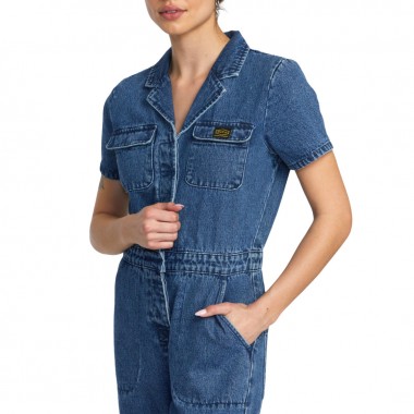 RVCA RECESSION W DENIM JUMPSUIT BLUE RINSE