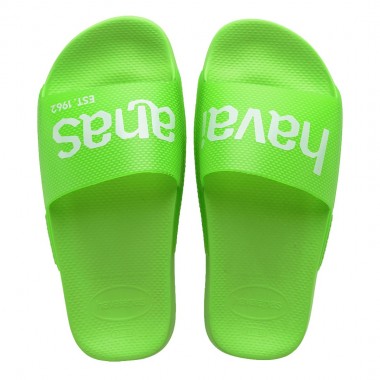 HAVAIANAS LOGOMANIA NEON SLIDES SLIME GREEN