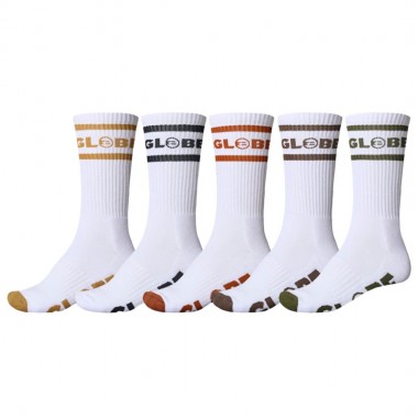 GLOBE TILT HI CREW SOCKS 5-PACK WHITE/ASSORTED