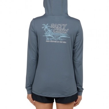 SALTY CREW A FRAME HOODED W LS SUN SHIRT FIN BLUE
